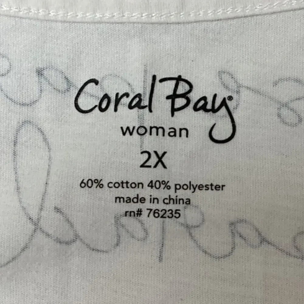 Coral Bay Womens 2X Floral Paradise White Casual T Shirt